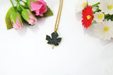 Green Maple Leaf Necklace, Gold Maple Leaf Charm Necklace, Maple Leaf Charm, Fall Autumn Jewelry Gift, Personalized Christmas Gift, N838