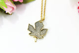 Gray Maple Leaf Necklace, Gold Maple Leaf Charm Necklace, Maple Leaf Charm, Fall Autumn Jewelry Gift, Personalized Christmas Gift, N840