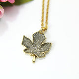 Gray Maple Leaf Necklace, Gold Maple Leaf Charm Necklace, Maple Leaf Charm, Fall Autumn Jewelry Gift, Personalized Christmas Gift, N840