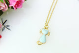 Cat Necklace, Gold Cat Charm Necklace, Blue Mint Cat Charm, Animal Charm, Pet Gift, Cat Mom Gift, Cat Lover Gift, Christmas Gift, N397