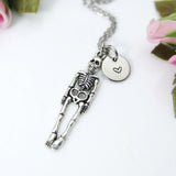 Silver Human Skeleton Charm Necklace, Halloween Jewelry, Personalized Gift, N449E