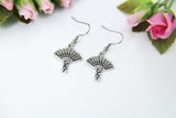 Fan Earrings, Silver Japanese Fan Charm Dangle Earring, Fan Charm, Hand Fan Charm, Fan Jewelry, Halloween Gift, Christmas Gift, N451