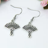 Fan Earrings, Silver Japanese Fan Charm Dangle Earring, Fan Charm, Hand Fan Charm, Fan Jewelry, Halloween Gift, Christmas Gift, N451