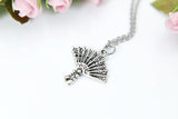 Fan Necklace, Silver Japanese Fan Charm Necklace, Fan Charm, Hand Fan Charm, Fan Jewelry, Halloween Gift, Christmas Gift, N452
