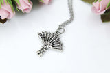Fan Necklace, Silver Japanese Fan Charm Necklace, Fan Charm, Hand Fan Charm, Fan Jewelry, Halloween Gift, Christmas Gift, N452