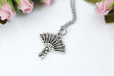 Fan Necklace, Silver Japanese Fan Charm Necklace, Fan Charm, Hand Fan Charm, Fan Jewelry, Halloween Gift, Christmas Gift, N452