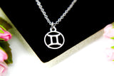 Silver Gemini Charm Necklace, Zodiac Charm, Constellation Jewelry, Personalized Christmas Gift, N879