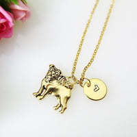 Pug Necklace, Gold Pug Dog Charm Necklace, Pug Jewelry, Dog Charm, Pug Dog Breed Charm, Pet Gift, Personalized Gift, Christmas Gift, N483