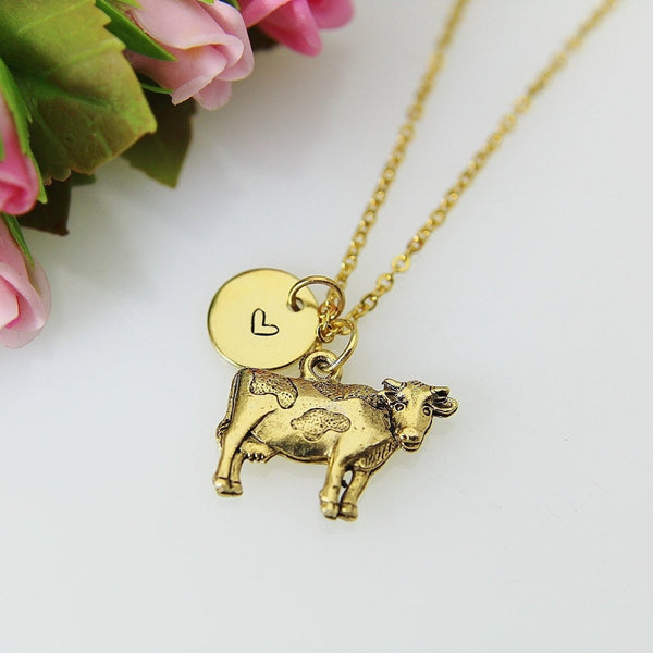 Cow Necklace, Gold Cow Charm Necklace, Farmer Necklace, Calf Charm, Animal Charm, Farmers Gift, Pet Gift, Christmas Gift, N490