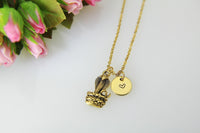 Gold Cobra Charm Necklace, Snake Cobra Jewelry, Animal Charm, Personalized Customized Monogram, N498