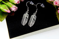 Silver Feather Charm Earrings, Miniature Earrings, Bird Feather Charm, Leaf Earrings, Leaf Charm, Spring Gift, Womens Gift N947