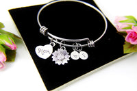 Mom Bracelet, Silver Sunflower Charm Bangle, Sunflower Charm, Mom Charm, Mom Gift, Mother's Day Gift, Personalized Gift, N955