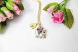 Gold Elephant Charm Necklace, White Elephant Charm, Elephant Necklace, Animal Charm, Zoo Charm, Personalized Gift, Christmas Gift, N549