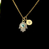 Gold Hamsa Blue Evil Eye Necklace, Protection Jewelry Kabbalah Gift, N562