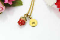 Strawberry Necklace, Gold Strawberry Charm, Red Strawberry Charm, Fruit Food Charm, Foodie Gift, Pineapple Jewelry, Personalized Gift, N575