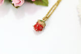 Strawberry Necklace, Gold Strawberry Charm, Red Strawberry Charm, Fruit Food Charm, Foodie Gift, Pineapple Jewelry, Christmas Gift, N576