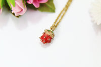 Strawberry Necklace, Gold Strawberry Charm, Red Strawberry Charm, Fruit Food Charm, Foodie Gift, Pineapple Jewelry, Christmas Gift, N576