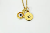 Evil Eye Charm Necklace, Yellow Evil Eye Charm, Lampwork Charm, N577C