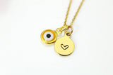 Evil Eye Charm Necklace, Yellow Evil Eye Charm, Lampwork Charm, N577C