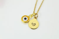 Evil Eye Charm Necklace, Yellow Evil Eye Charm, Lampwork Charm, N577C