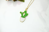 Gold Cactus Charm Necklace,  Mini Cacti, Green Cactus Pot Charm, Flower Charm, Cactus Jewelry, Personalized Gift, Christmas Gift, N603