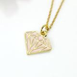 Gold Diamond Charm Necklace, Gold Diamond Shaped Charm, Pink Rose Diamond Charm, Geometric Jewelry, Personalized Gift, Christmas Gift, N607