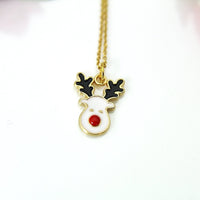 Gold Christmas Reindeer Charm Necklace, Gold Red Nose Reindeer Charm, Christmas Reindeer Jewelry, Personalized Gift, Christmas Gift, N613