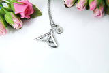 Silver Math Charm Necklace, Protractor and Triangle Charm Necklace, Protractor Charm, Triangle Charm, Personalized Christmas Gift, N767