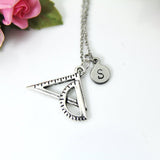 Silver Math Charm Necklace, Protractor and Triangle Charm Necklace, Protractor Charm, Triangle Charm, Personalized Christmas Gift, N767