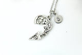 Silver Pizza Slice Charm Necklace, Personalized Initial