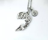 Silver Pizza Slice Charm Necklace, Personalized Initial