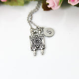 Silver Torah Scroll Star of David Charm Necklace, Personalized Christmas Gift, N373B