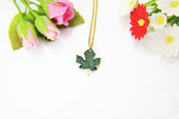 Green Maple Leaf Necklace, Gold Maple Leaf Charm Necklace, Maple Leaf Charm, Fall Autumn Jewelry Gift, Personalized Christmas Gift, N838