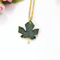 Green Maple Leaf Necklace, Gold Maple Leaf Charm Necklace, Maple Leaf Charm, Fall Autumn Jewelry Gift, Personalized Christmas Gift, N838