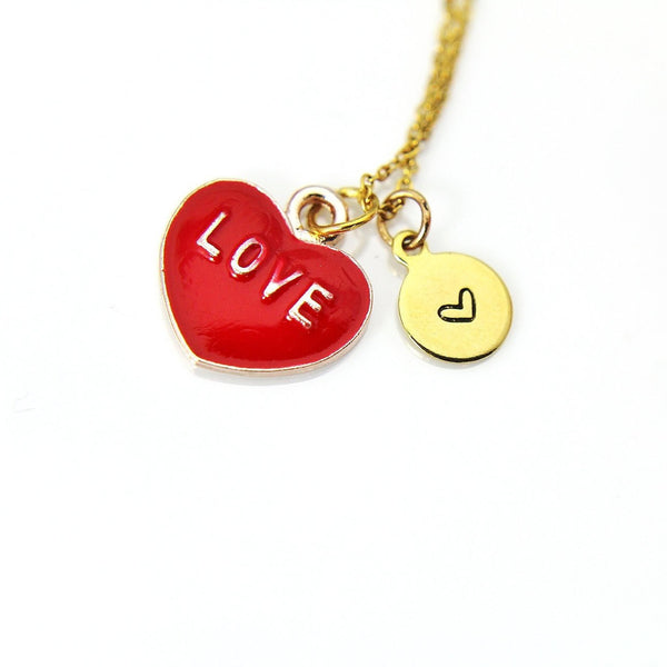 Gold Red Heart Love Charm Necklace, Love Charm, Personalized Christmas Gift, N860