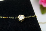 Gold Heart Necklace, Zirconia Charm, N868
