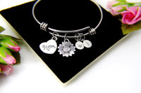 Mom Bracelet, Silver Sunflower Charm Bangle, Sunflower Charm, Mom Charm, Mom Gift, Mother's Day Gift, Personalized Gift, N955