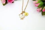 Chicken Charm Necklace, Personalized Initial, Farm Animal Jewelry