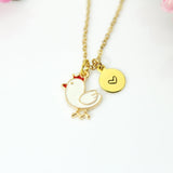 Chicken Charm Necklace, Personalized Initial, Farm Animal Jewelry