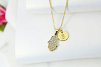 Gold Hamsa Necklace, Fatima Hand Charm, CZ Diamond Jewelry, Mothers Day Gift, Dainty Necklace, Delicate, Minimal, Personalized Gift, G008