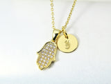 Gold Hamsa Necklace, Fatima Hand Charm, CZ Diamond Jewelry, Mothers Day Gift, Dainty Necklace, Delicate, Minimal, Personalized Gift, G008