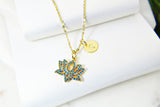 Lotus Necklace, Gold Teal Lotus Charm, Yoga Gift, Mothers Day Gift, Dainty Necklace, Delicate, Minimal, Personalized Gift, G012