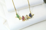 Bird Necklace, Gold Green Pink Blue Diamond Bird on the Branch, Mothers Day Gift, Dainty Necklace, Delicate Minimal, Personalized Gift, G020