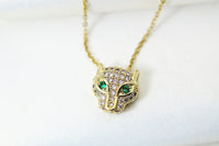 Leopard Necklace, Gold or Silver Green Eye Leopard, CZ Diamond Gift, Sister Gift, Dainty Necklace, Delicate Minimal, Personalized Gift, G021