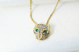 Leopard Necklace, Gold or Silver Green Eye Leopard, CZ Diamond Gift, Sister Gift, Dainty Necklace, Delicate Minimal, Personalized Gift, G021