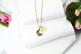 Moon Necklace, Gold Crescent Moon Charm, CZ Diamond Jewelry, Dainty Necklace, Delicate Minimal Necklace, Personalized Gift, G037