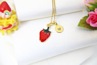 Strawberry Necklace, Food Fruit Charm, Foodie Gift, Dainty Necklace, Delicate, Daughter Mothers Gift, Sister Gift, Best Friend Gift, G093