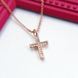 Cross Necklace, Rose Gold Cross Charm, Latin Cross Charm, Protective Gift, Dainty Necklace, Rose Gold Necklace, Personalized Gift,RG001