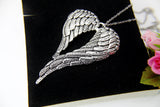 Large Silver Guardian Angel Wing Necklace, Stainless Steel Chain