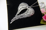Large Silver Guardian Angel Wing Necklace, Stainless Steel Chain